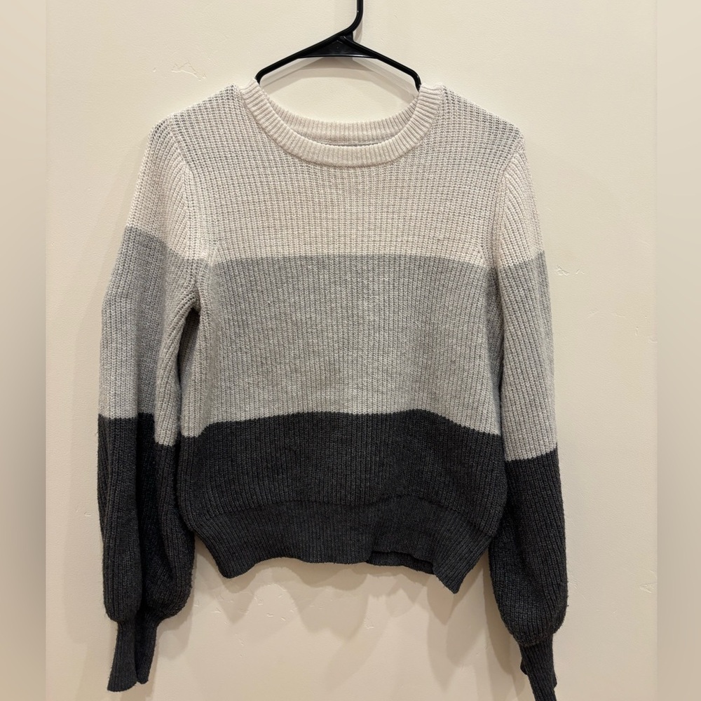 SO Women's Striped Sweater - Cream, Gray, and Black